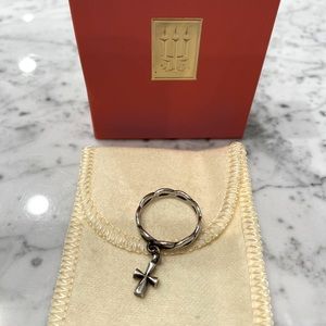 JAMES AVERY SIZE 7 TWISTED WIRE DANGLE RING ST TERESA CROSS CHARM